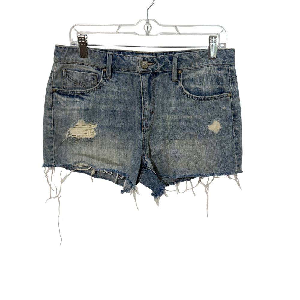 Unpublished Claire Devoted Denim Shorts Womens 27 Blue Distressed Raw Hem